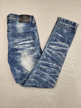 Demolition Destroyed Moto Jeans Womens 10 Blue Low Rise Straight With Stains